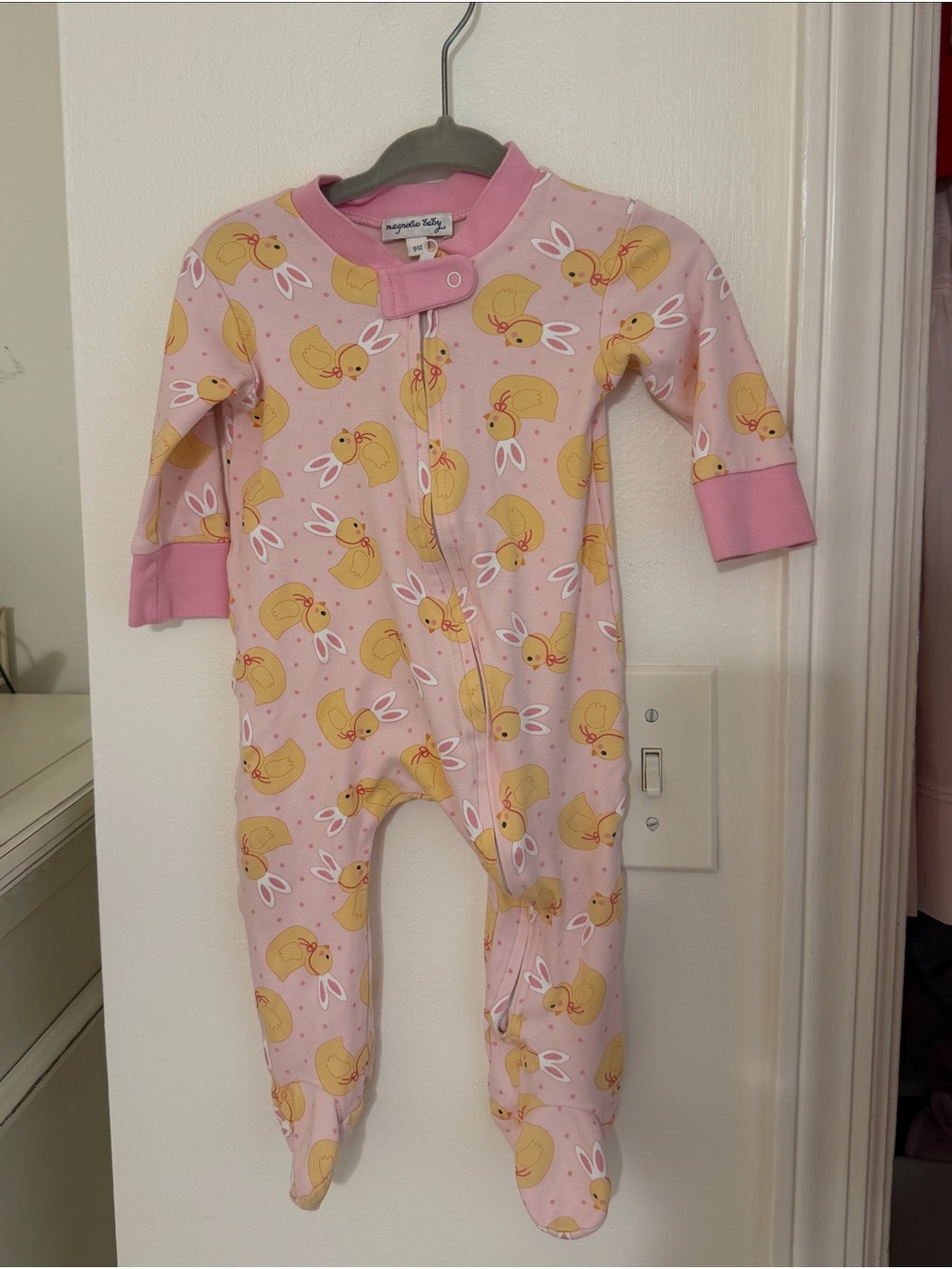 Magnolia Baby Pink Bunny & Yellow Chick Footed One-Piece
